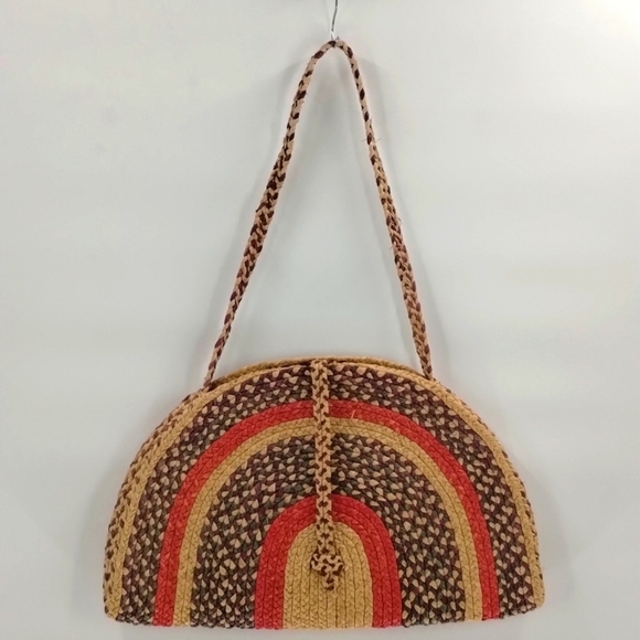 Rainbow shape rattan straw woven boho beach bag - Picture 1 of 10